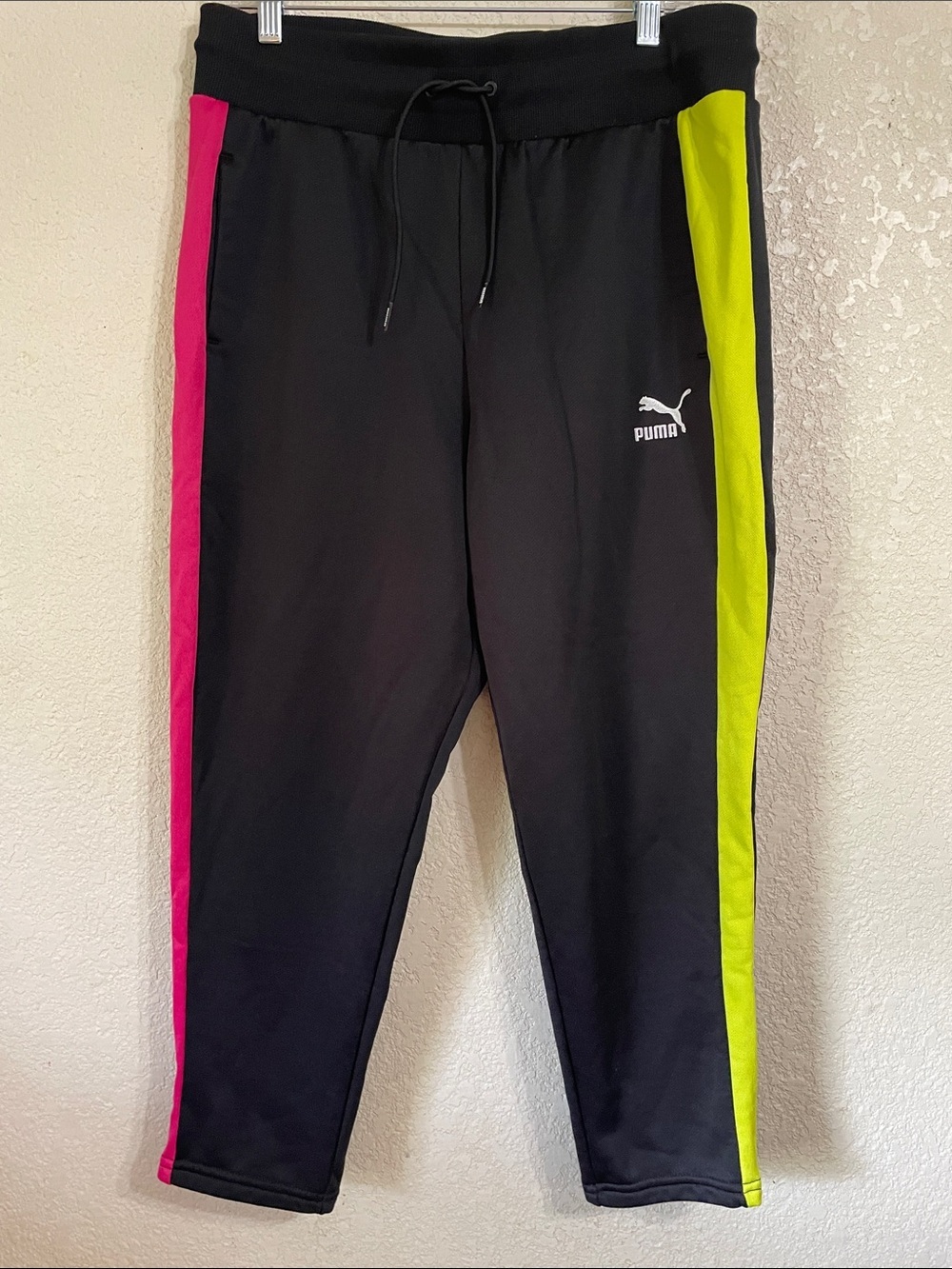 Puma Black Track Pants with Neon Pink & Neon Yellow Side Panels
